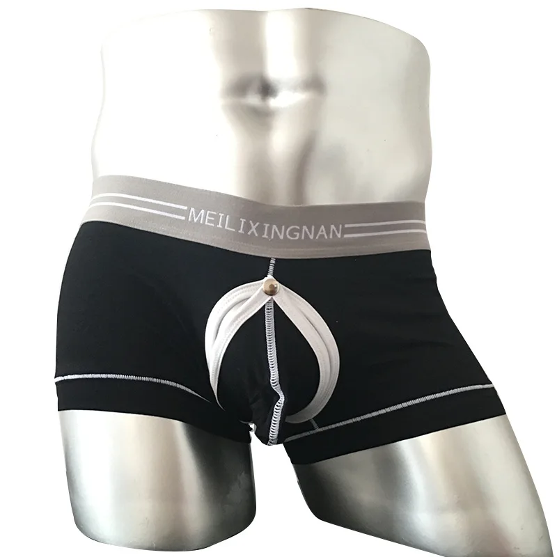

Men's Hollow Out Open Crotch Boxer Briefs Soft Cotton Breathable Shorts Panties Underwear Sexy Lingerie Gay Costume
