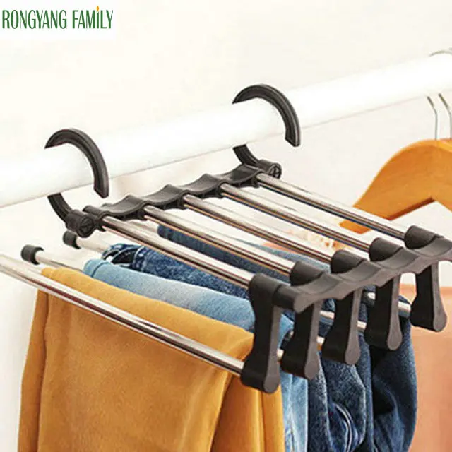 

2019 Stainless Clothes Trousers Towels Storage Holder Stand Rack Adjustable Extension Wardrobe Hanger Hook Home Organizer Shelf