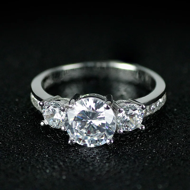 solid Three Stone 925 Sterling Silver Engagement Rings Fashion Style 3 Carat Cubic Zirconia Rings Jewelry sepcial unique R1597