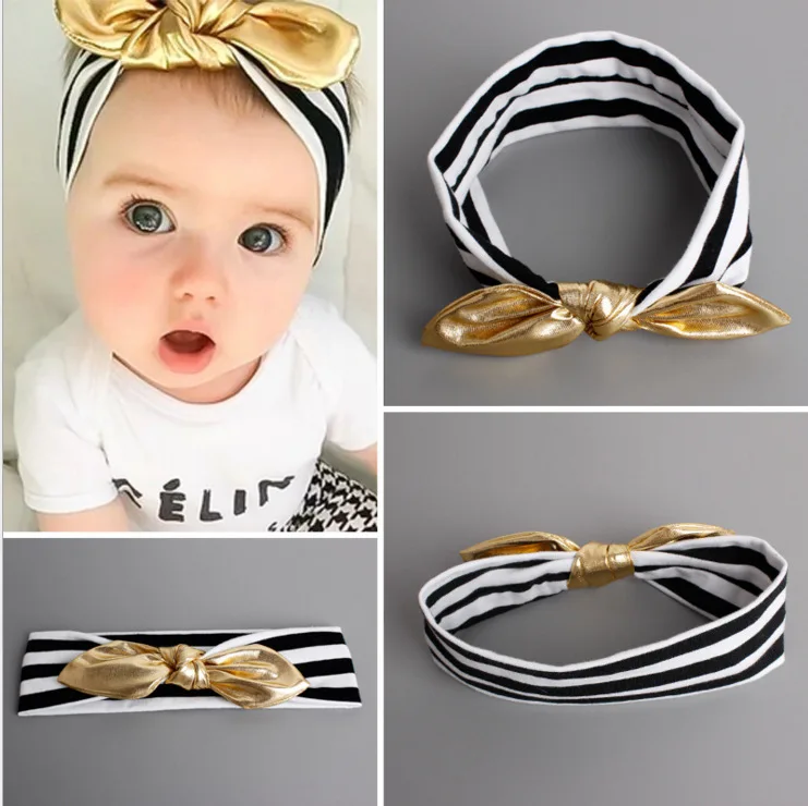 

Children's Bronzing Rabbit Ears Headband Knot Elastic Headband Cute Princess Decor