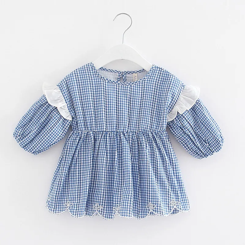 2018 Autumn Infant Baby Girls Dress Toddler Girls Plaid Lace Dress Bebe