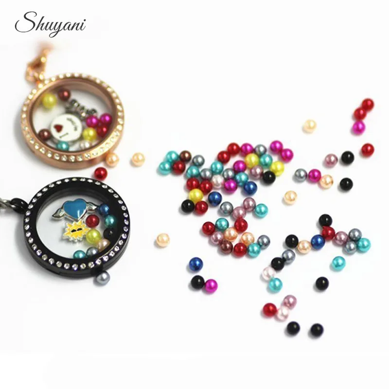

Colorful 3mm ABS Acrylic Imitition Pearl Charms Round Simulation Pearl Beads Floating Charm fit Openable Glass Locket