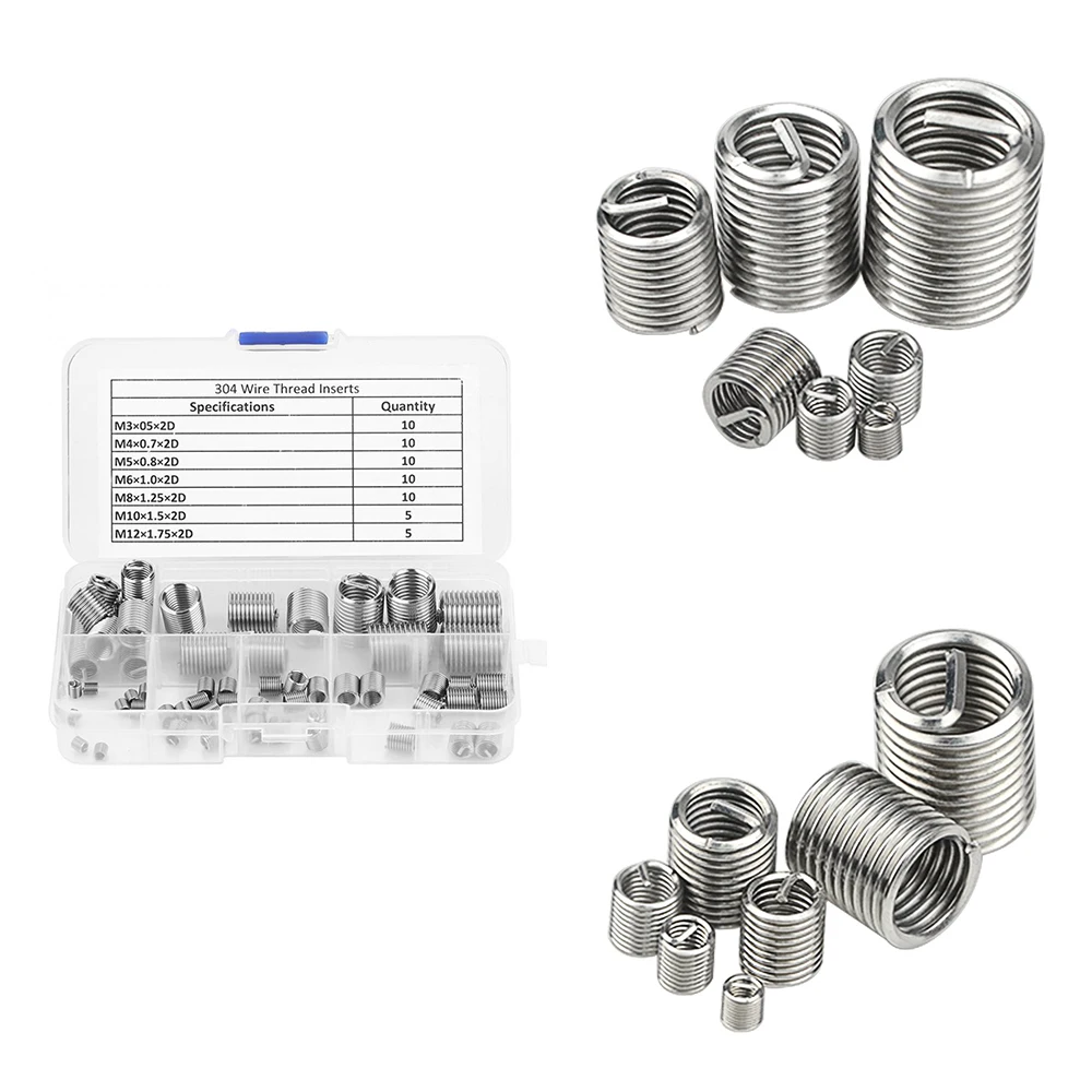 60 шт. Нержавеющая сталь проволочная вставка M3 M4 m5 m6 m8 m10 m12 проволочная муфта с винтовой нарезкой комплект для ремонта резьбы