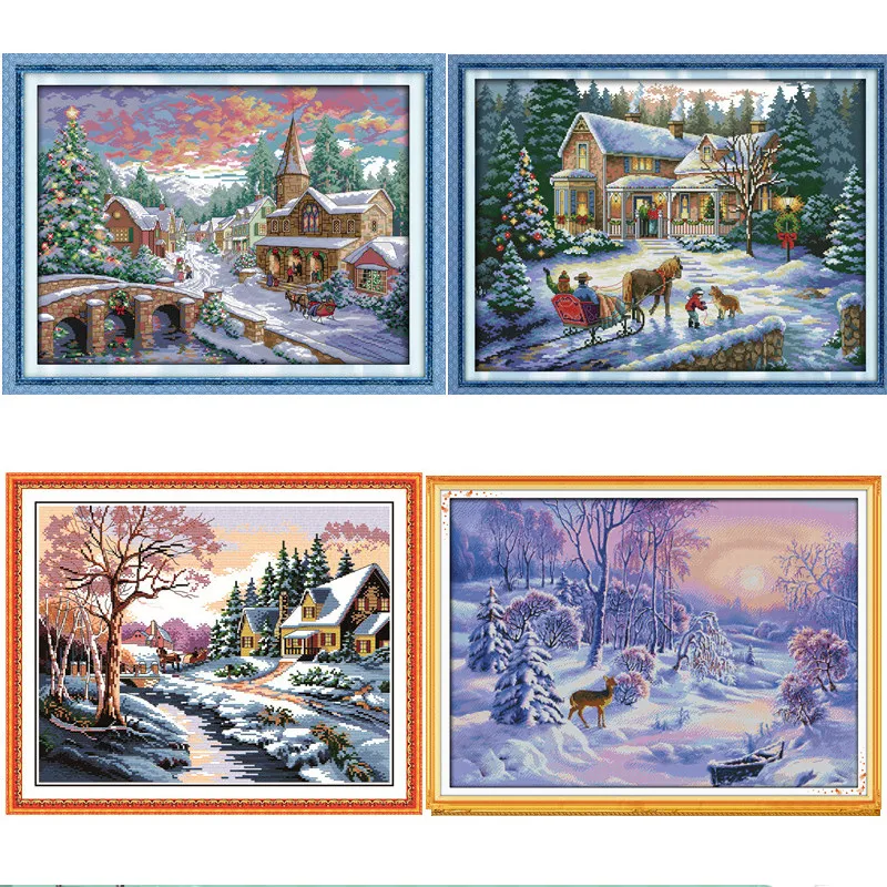 

oneroom Snowscape Scenery DIY Cross-stitch Kit Needlework 11CT 14CT DMC Counted Cross Stitch Pattern Set For Embroidery Handmade