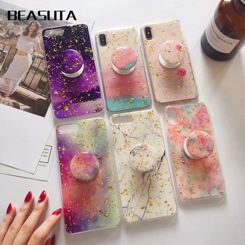 

Gold Foil Bling Marble Phone Case for iPhone XR Case For iPhone XS iPhone 6s 7 8 Plus iPhone XS MAX Case with kickstand