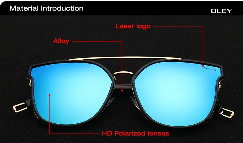 OLEY Роскошные негабаритные солнцезащитные очки для женщин брендовые дизайнерские зеркальные солнцезащитные очки «кошачий глаз» Плоские линзы стильные UV400