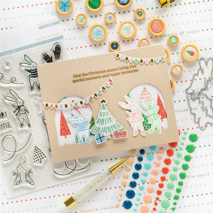 

YaMinSanNiO Bunny Stamps and Dies Scrapbooking for DIY Card Making Craft Paper Embossing Animal Metal Cutting Dies New Dies