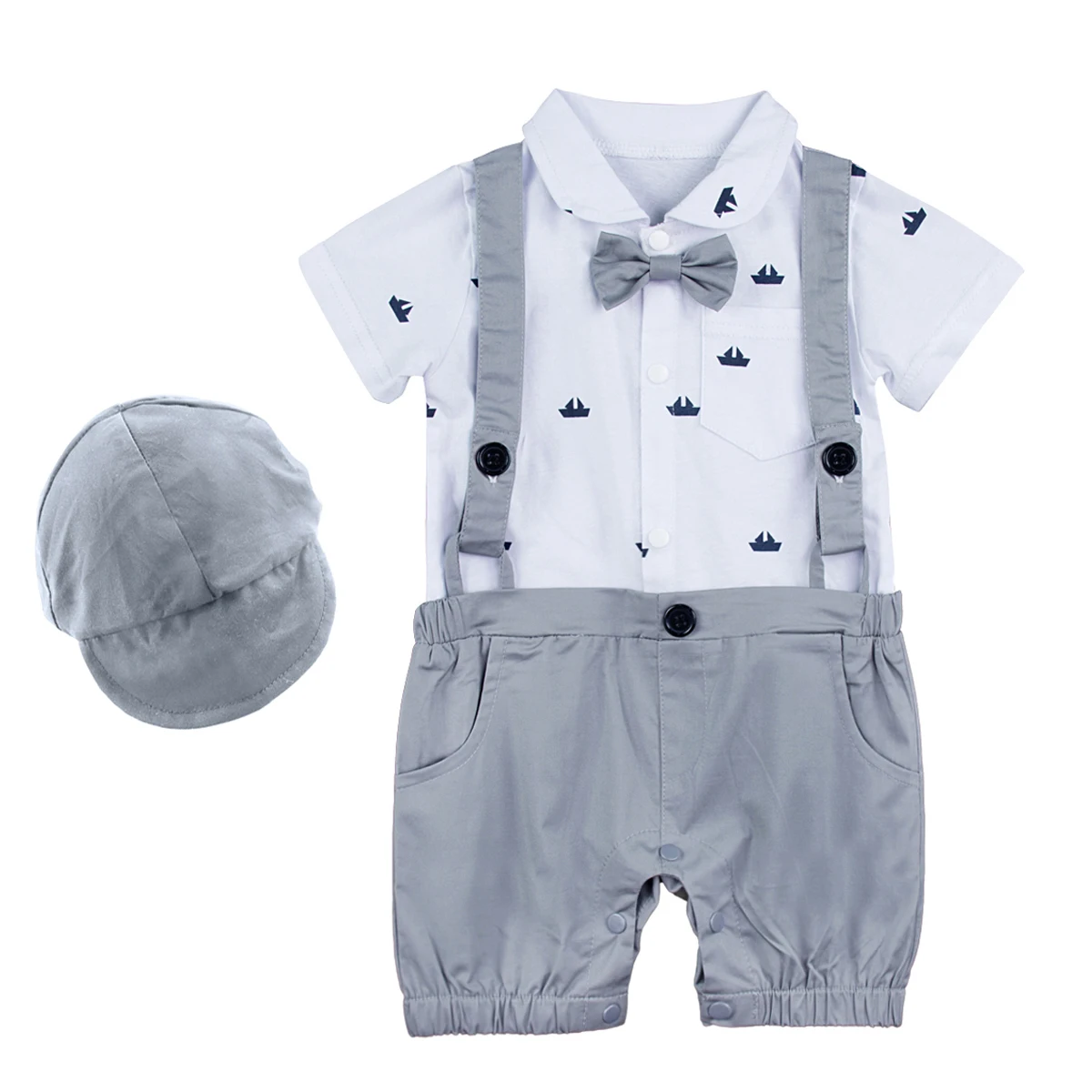 Для маленьких мальчиков комбинезон с бантом Бандана с подтяжками для крещения младенцев на день рождения Свадебная вечеринка подарок легкий костюм с шортами Одежда для новорожденных комбинезон с принтом - Цвет: gray