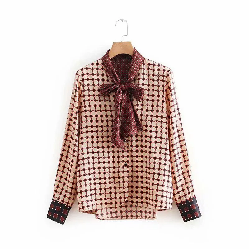 women blouses 2018 fashion geometric printed shirts bow collar long sleeve blouse OL women blouses women blouses 2018 fashion geometric printed shirts bow collar long sleeve blouse OL women blouses