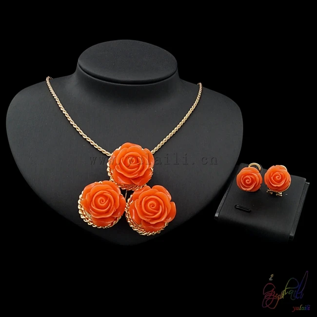

Yulaili Free Delivery 2017 Rose Design Gold Plating High Quality Stone Necklace Earrings Two Jewelry Sets