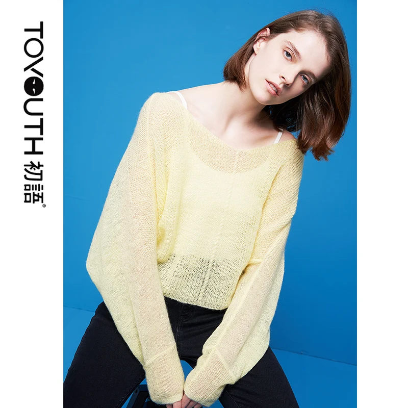 Toyouth Autumn Thin Hollow V-neck Sweaters Long Sleeve Sexy Loose Fashion Women Sweater Female Plus Size Tops Oversized Pullover Sweaters