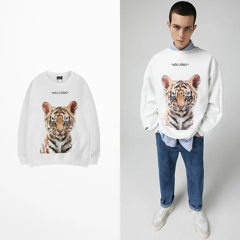 Cartoon Tiger Print Long Sleeve O Neck Sweatshirt Men Harajuku Fleece Warm Mens Hoodies And Sweatshirts Justin Bieber Tracksuit