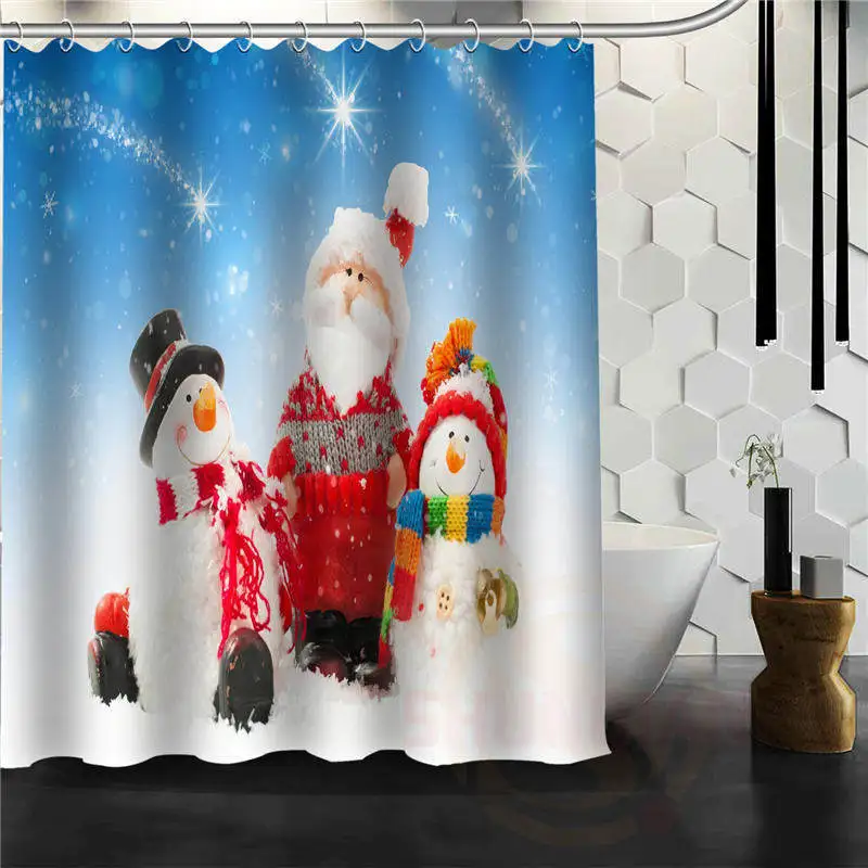Санта Клаус и снеговик Рождество дома Ткань современный классический пользовательские душ Шторы для ванной Водонепроницаемый