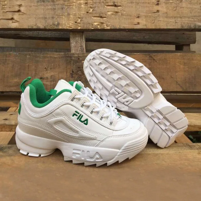 

2018 FILA Disruptor II 2 Men Sneaker Comfortbale Running Increased Non Slip Damping White Green Outdoor Shoes Size 36-44