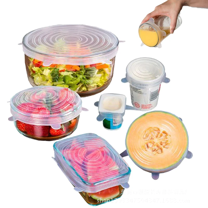 

6PCS/Set Universal Silicone Lids Stretch Suction Cover Cooking Pot Pan Silicone Cover Pan Spill Lid Stopper Home Bowl Cover