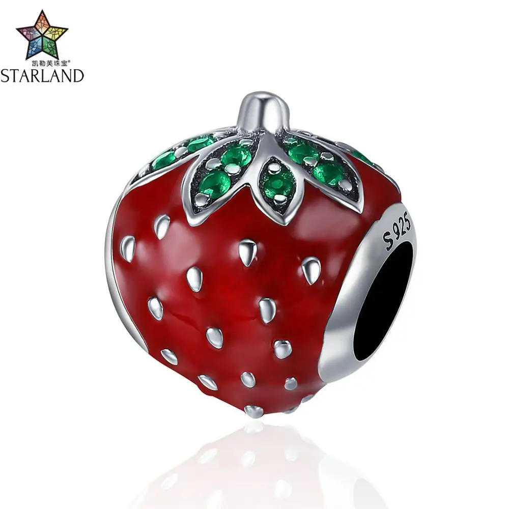 

XINHUI Authentic 925 Sterling Silver Sweet Strawberry Red Enamel Charm fit Women Charm Bracelets & Bangles Fine Jewelry