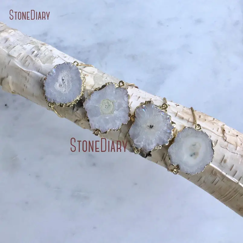 20180319-BM11274-Solar Druzy Quartz Bracelet White Stalactite Bracelet Druzy Gold Bracelet Adjustable Gold Quartz Solar Minimalist Bracelet Boho Cuff Gift