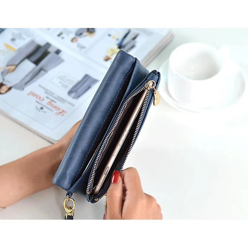 Women Wallets PU Leather Wallet Lady Fashion Double Zipper Day Clutch Purses Girls Wristlet portabl