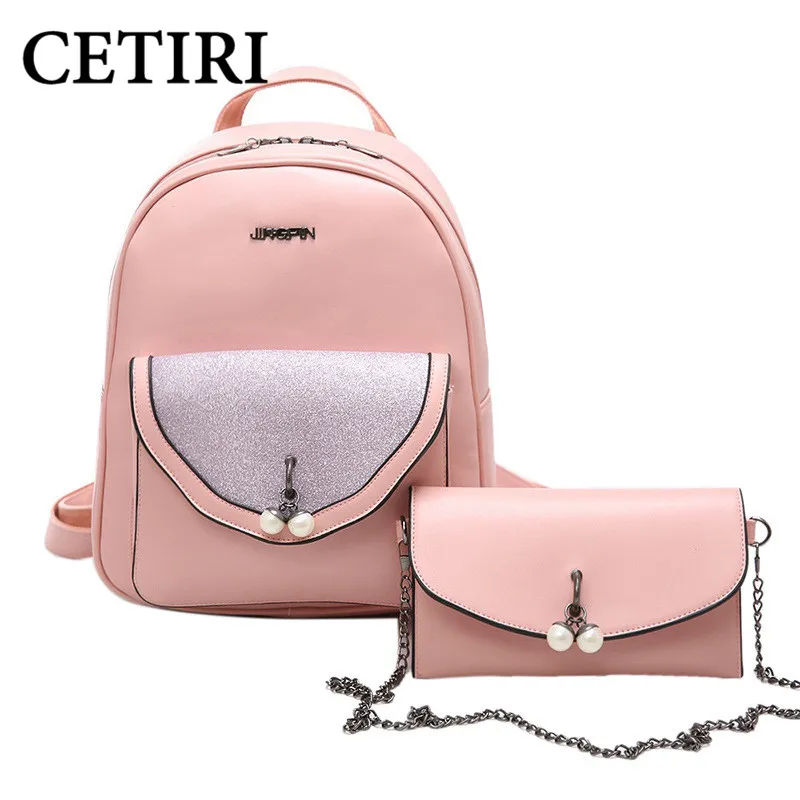 

Torba Woman Backpack Girls School Backpack Bags Shoulder Bolsos Mochila Mujer Pu Pink Sequin Beads 2Pc Composite Bolsas Feminina