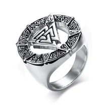 Древние руны викингов кольцо для мужчин Valknut Odin символ скандинавских Нержавеющая сталь Мужской Винтаж Валькирия бижутерия в стиле викингов 8-12