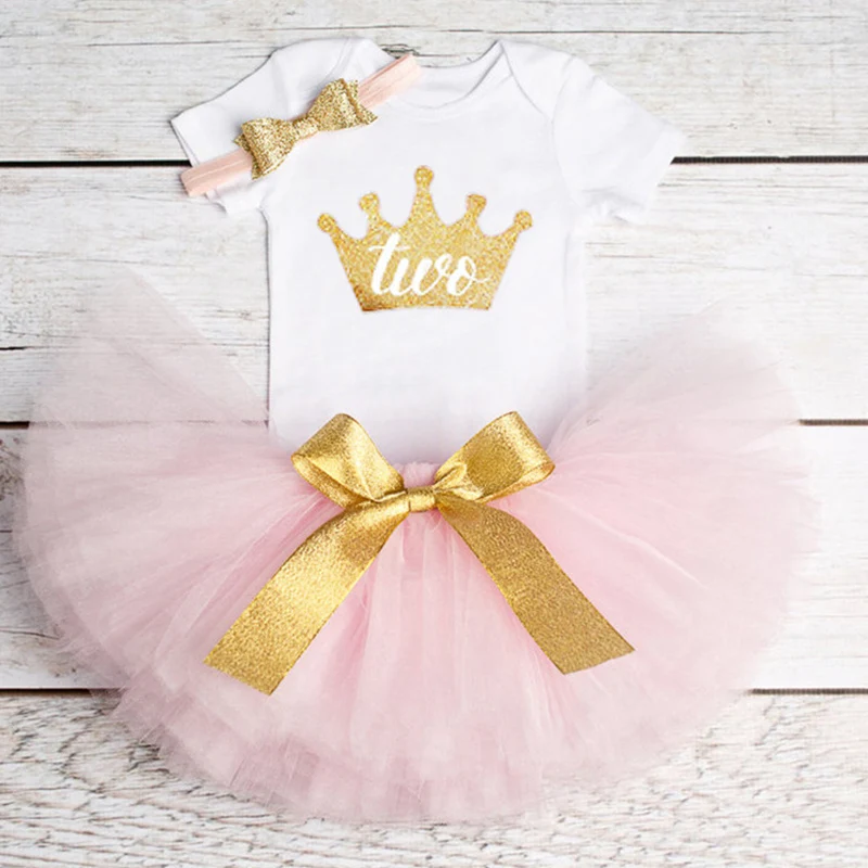 

Newborn Pink Infant Dress 1st First Birthday Outfits Baby Headband Kids Toddler 1 2 Year Fluffy Dress for Girl Special Gift