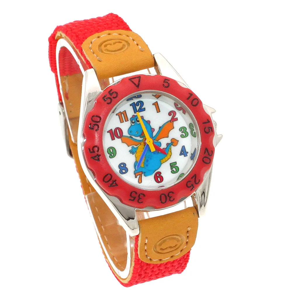 Relogio feminino новые relojes детские часы с рисунком из мультфиломов динозавры часы модные детские милые кожаные кварцевые часы для мальчиков - Цвет: RED