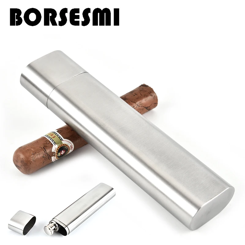 

High quality Stainless steel Double pipe cigar tube with wine tube 2 in 1 metal cigar humidor case portable travel cigar tools