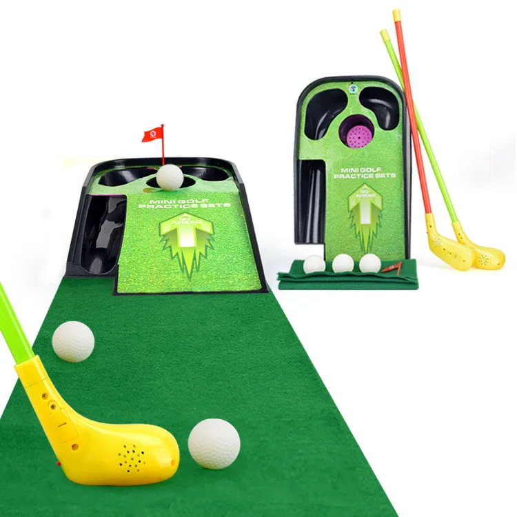 

[ Funny ] Family Mini golf practice sets flash sounding vibration golf ball toy child sport Golf clubs carpet ball set kids gift