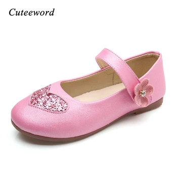 

Kids Leather Shoes for Girls 2019 Spring New Children Wedding Party Princess Shoes Sequins Flowers Dance Girls Shoes Pink Gold