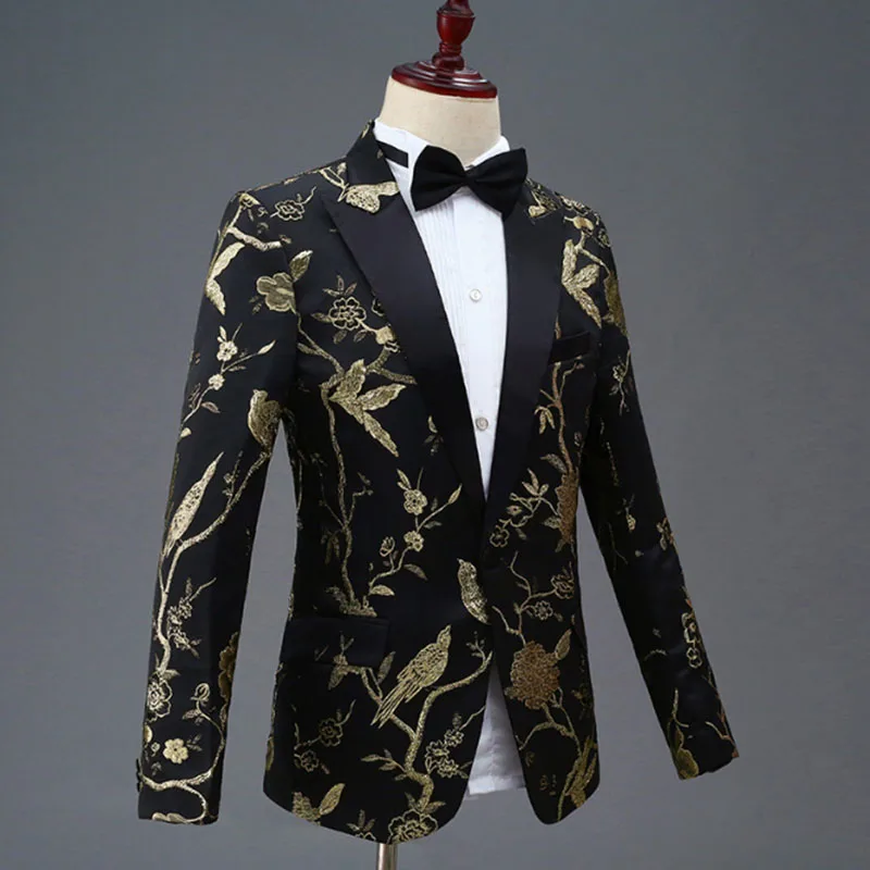 S-4XL Новая Мужская модная джинсовая куртка с вышивкой Высокое качество Вечерние блейзер+ плотные штаны, костюмы, мужские повседневные приталенные Блейзер Пальто костюм верхняя одежда 1120-1