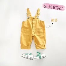 Лидер продаж; детская одежда; Комбинезоны для маленьких девочек; Однотонный желтый Летний комбинезон без рукавов на пуговицах; одежда