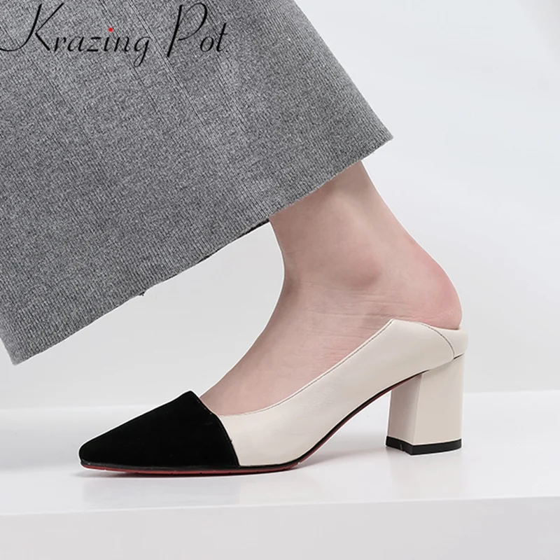 

superstar genuine leather pointed toe women pumps high heels slip on concise mixed colors office lady elegant spring shoes L52