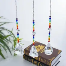 H&D 3pcs Rainbow Hanging Crystal Prism Suncatcher with Chakra Crystal Beads for Window,Chandelier Crystal Part,Home Garden Decor
