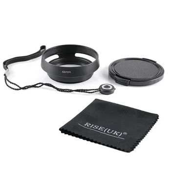 

46MM Screw Mouth Metal Lens Hood with Center Pinch Lens Cap with cap+Lens Cloth