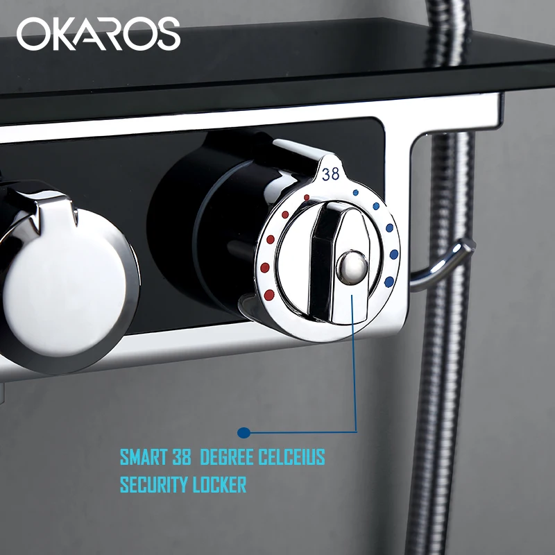 OKAROS Bathroom Bathtub 8 Inch Shower System Smart Thermostatic Diverter Valve With Full Digital Display Shower Faucet Set