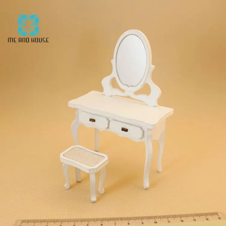 DollHouse Miniature Princess White Wooden Dresser With Mirror Dolls