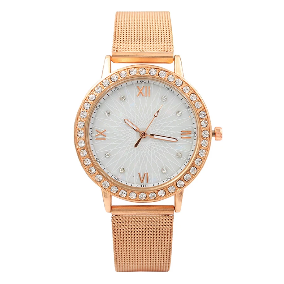 Classic New Women Watch Gold Ladies Crystal Wristwatches Mesh Band