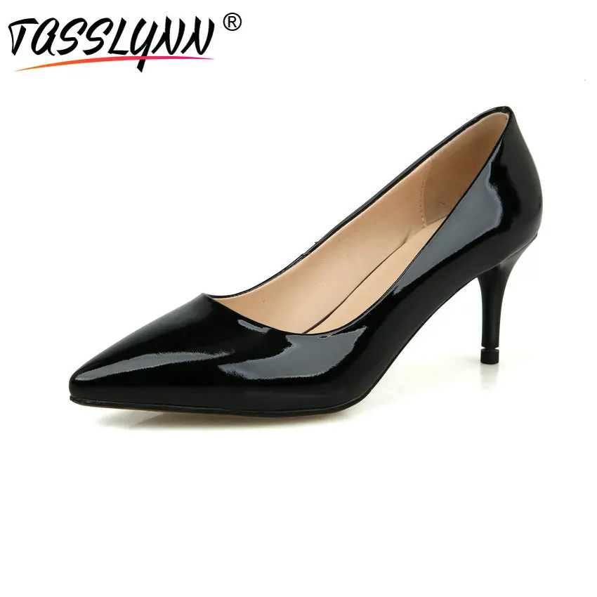 

TASSLYNN 2018 Women Pumps Patent Leather Shallow Elegant Thin High Heels Shoes Party Pointed Toe Wedding Women Shoes Size 34-40