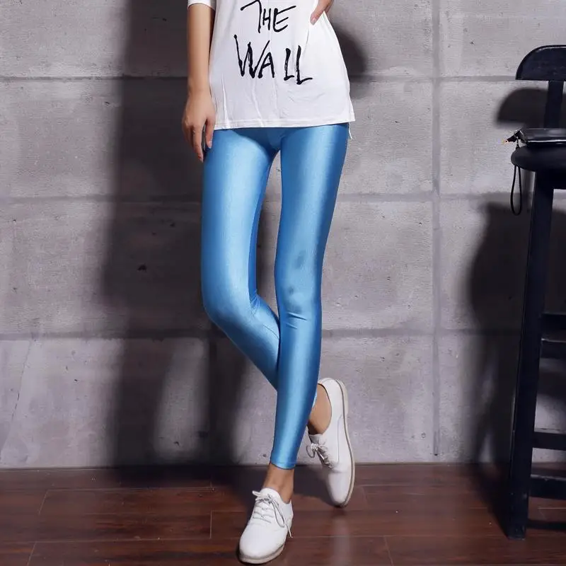 Hot Selling 2020 Women Solid Color Fluorescent Shiny Pant Leggings Large Size Spandex Shinny Elasticity Casual Trousers For Girl