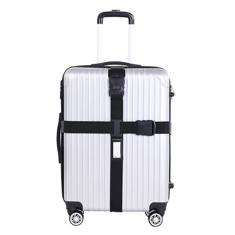 Чемодан с поперечным Ремешком упаковки пояса регулируемая дорожного чемодана нейлон 3 цифры паролем Туфли с ремешком и пряжкой багажа Ремни AB@ W3 - Цвет: Black