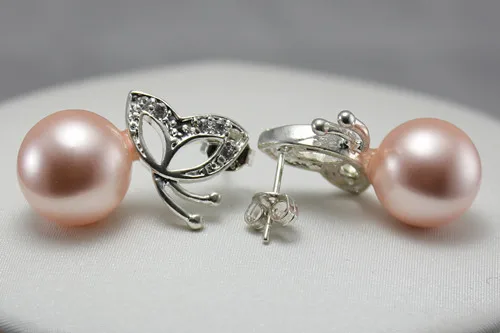 

hot sell new - Latest Round Shell Pearl With Butterfly-shape Stud Earring ER00033 12mm