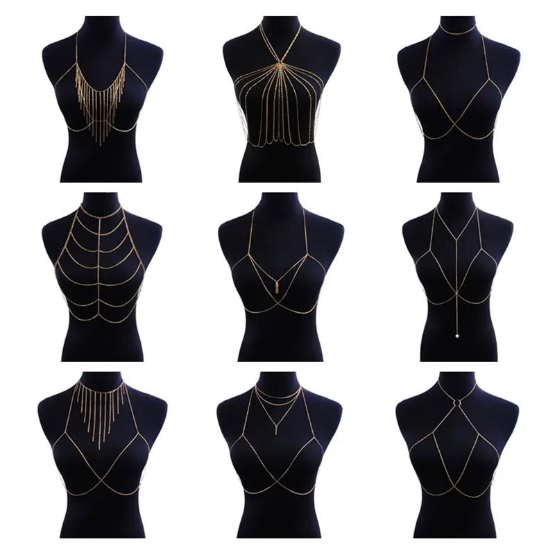 

Doreen Box Bohimian Long Tassel Body Chain Sexy Beach Gold Color Party Bra Cross Body Chain Jewelry for Women Beach Accessories