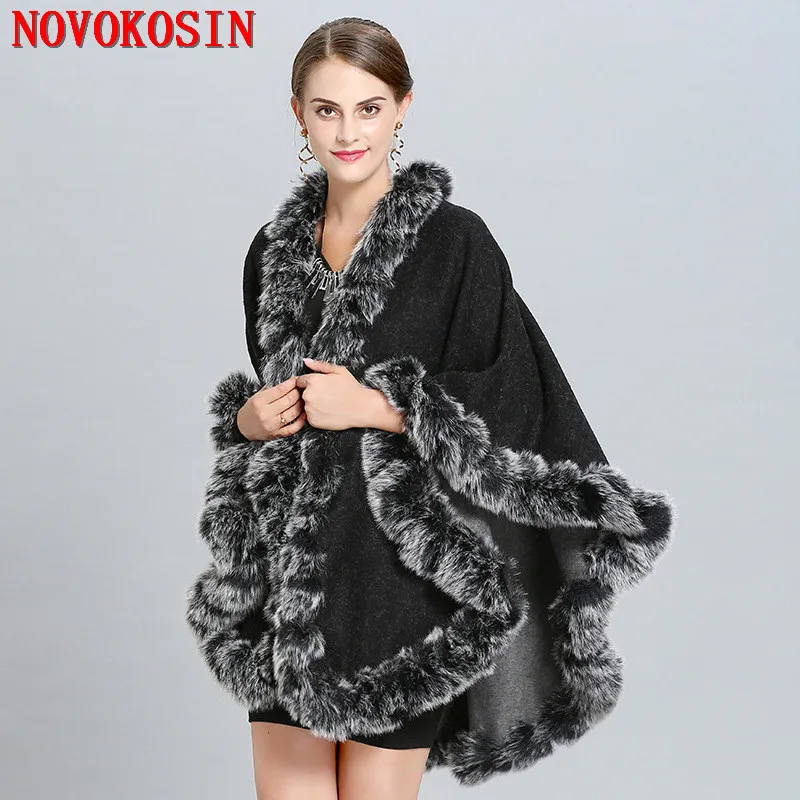 Теплая зимняя накидка плотное черное с красным пальто 2019 пончо женское