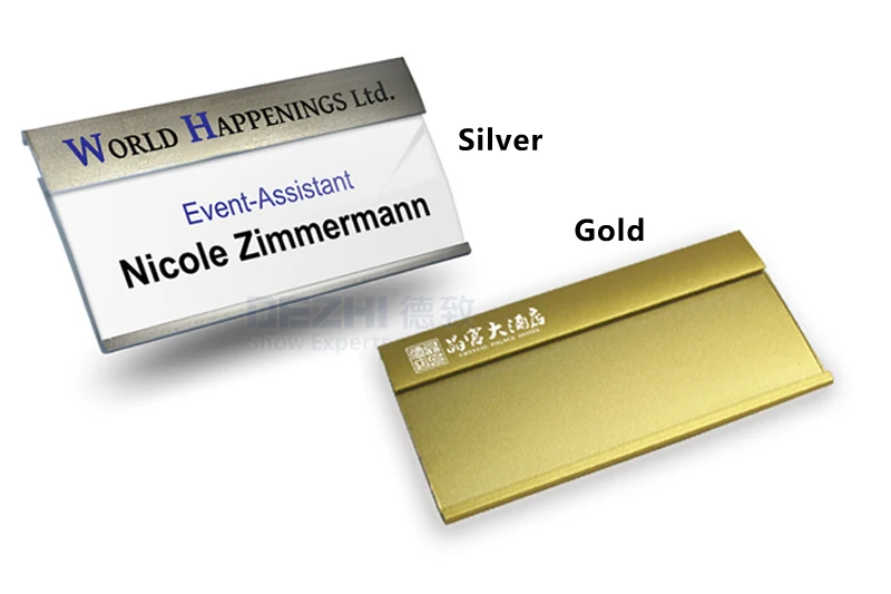 dezhi 80x42mm metal name badge holder with inner paper pin magnet