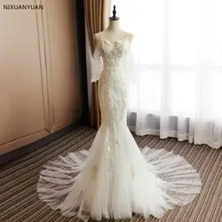 Новинка 2019 года пляжные Vestido De Noiva платье-Русалка с длинным рукавом Белый Свадебные платья прозрачные кружево пикантные дешевые