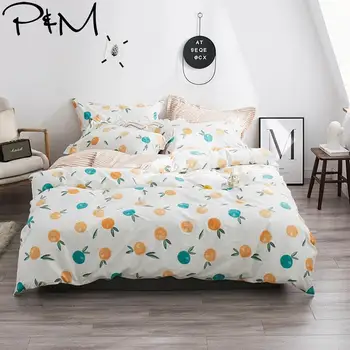 

2019 Green Orange Fruits Scandinavian Duvet Cover Set Twin Queen King Size Cotton Bedding Set Flat Sheet Bedlinens Bed Cover