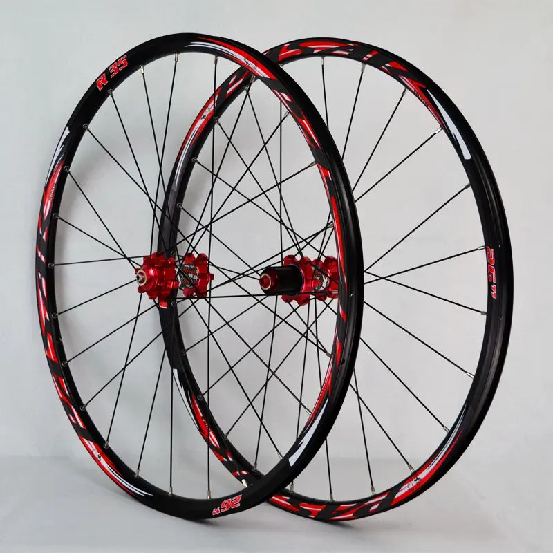 26 inch mountain bike mountain bike wheels 24 hours to draw the front 2 rear bearing hub Japan 4 super smooth 27.5 inch wheels - Color: 26 red carbon
