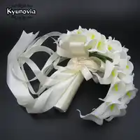 Kyunovia teardrop cascading bouquet Artificial Flowers White Calla Lily Long Flower Bouquet Wedding Bouquet bridal bouquets D73