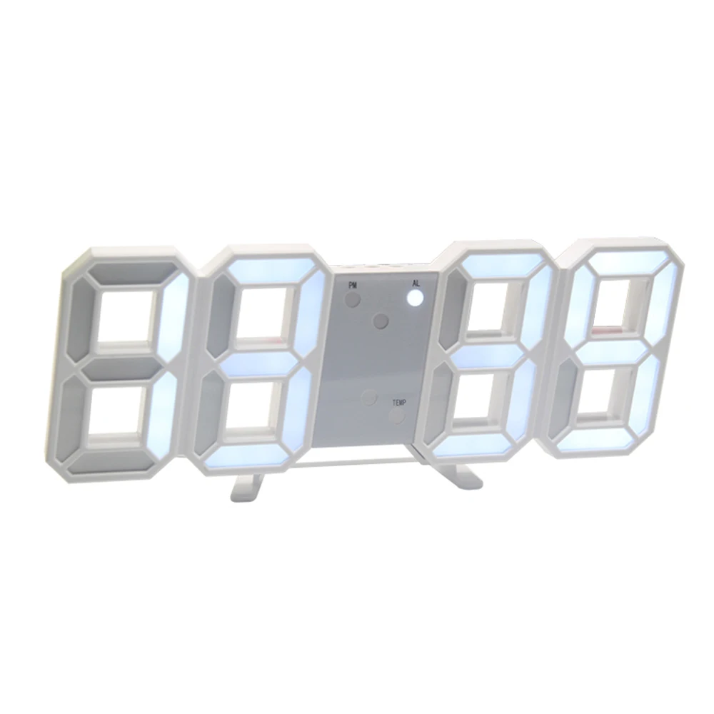 3D светодиодный настенные часы, современные цифровые будильники, отображение даты, температуры, настольный стол, Ночной светильник, настенные часы для дома, кухни, офиса - Цвет: Белый