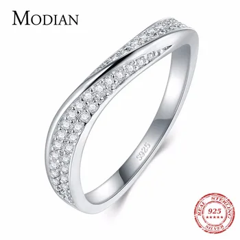 

Modian Solid 925 Sterling Silver Irregular New Fashion Stackable Finger Ring Clear CZ Party Jewelry For Women Luxury Gift Anel